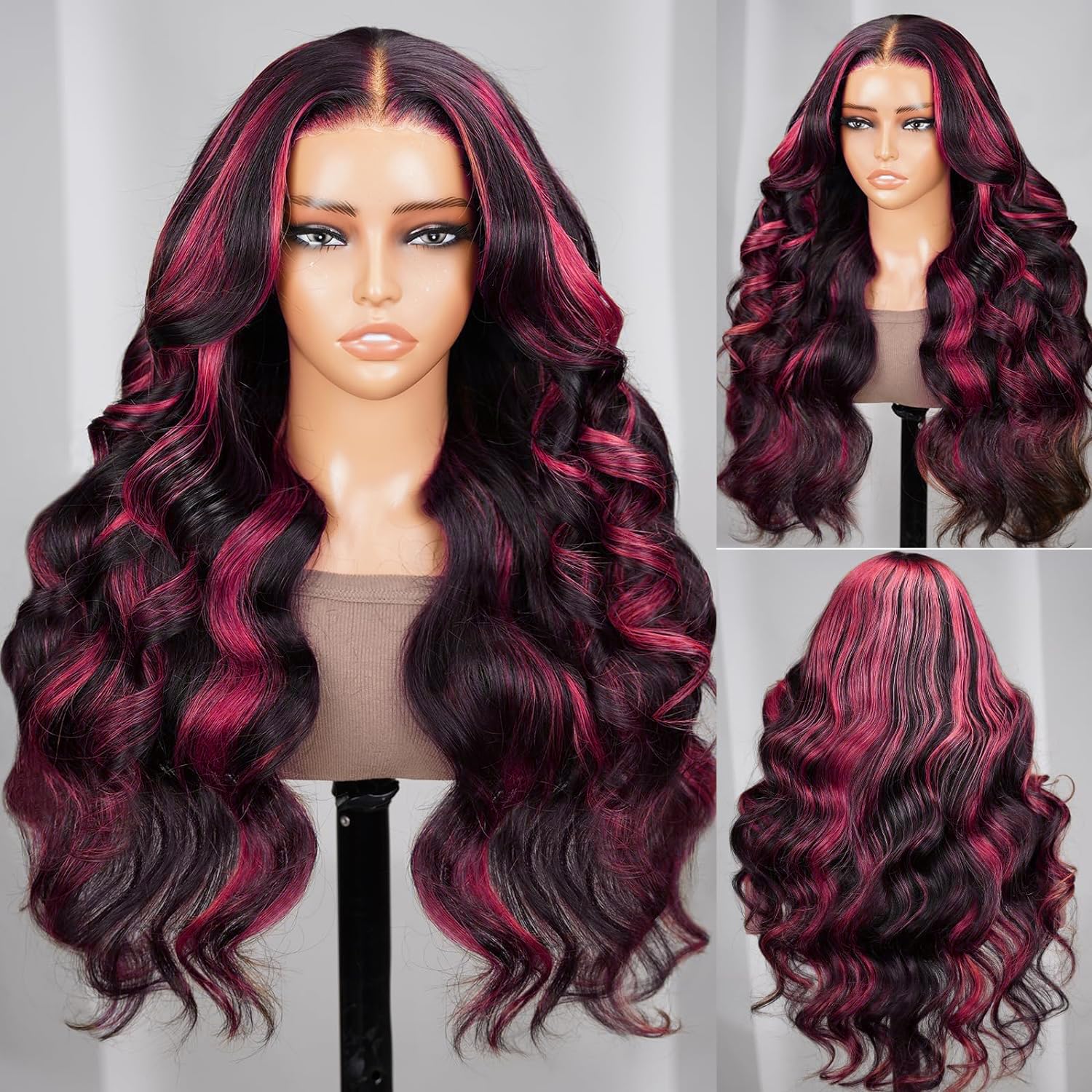 VIPbeauty 12A Burgundy Full Lace Human Hair Wigs - 180% Density 13x4 HD Body Wave Frontal Wig with Bleached Knots (28 Inch) for Women's Daily Wear, Cosplay & Special Occasions