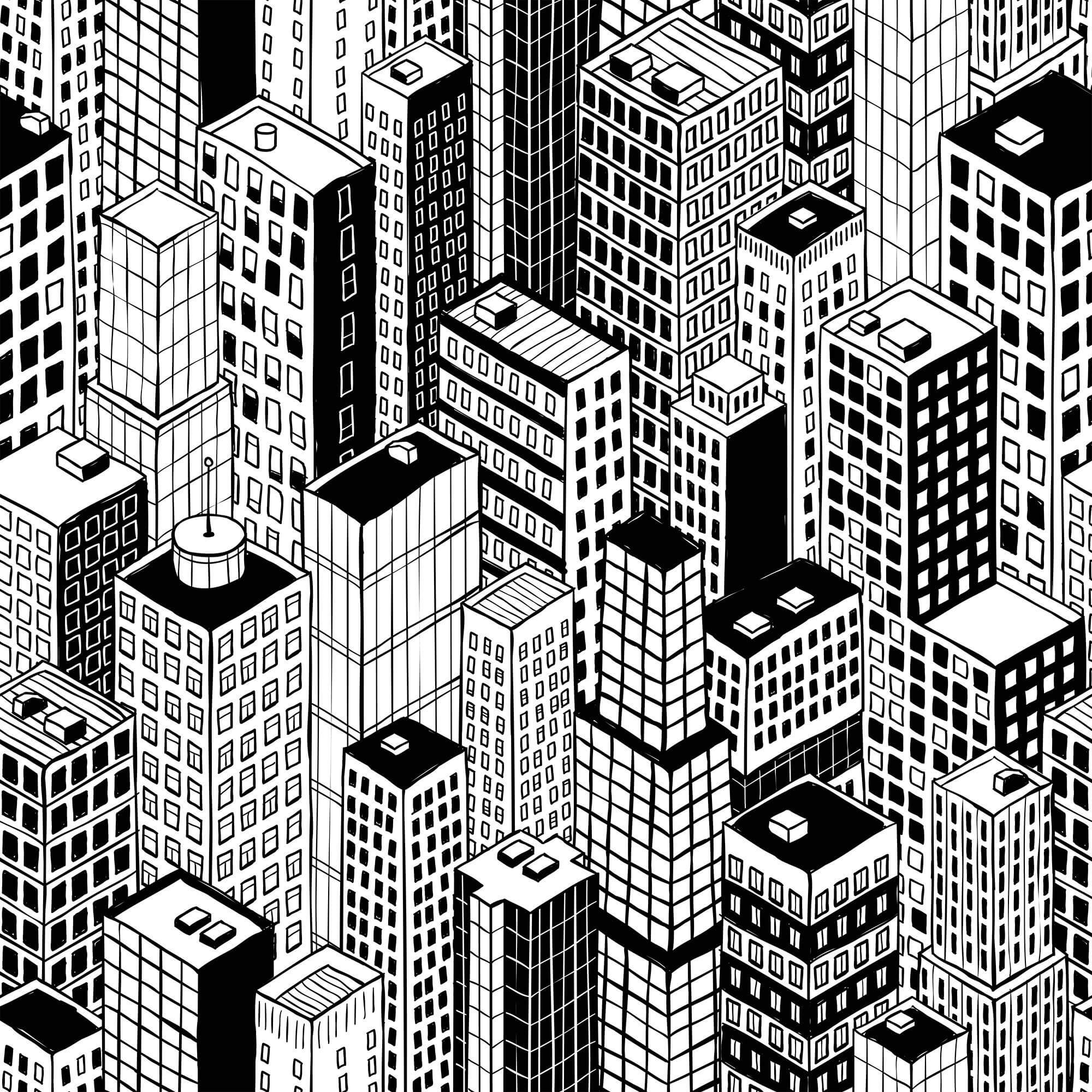 Black and White City Themed Peel and Stick Removable Wallpaper 3098 - Self-Adhesive Wall Decal for Home & Office Decor - Perfect for Living Rooms, Bedrooms, and Workspaces