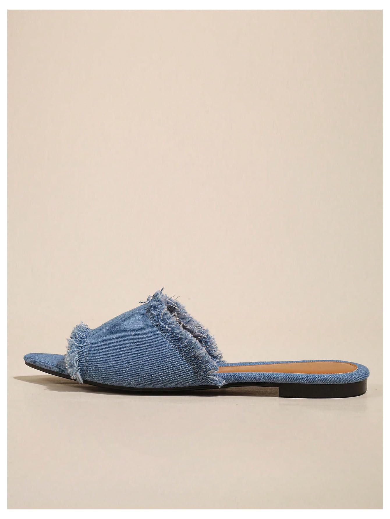 Verdusa Women's Pointed Toe Denim Flat Sandals - Slip On Open Toe Summer Shoes for Casual Wear, Beach & Outdoor Activities