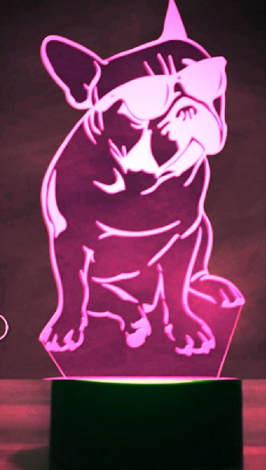 3D French Bulldog Night Light - 7 Color Changing LED Illusion Lamp with Touch Switch, USB Powered, Acrylic Flat ABS Base - Perfect for Bedroom, Nursery, Desk Decor & Gift Giving