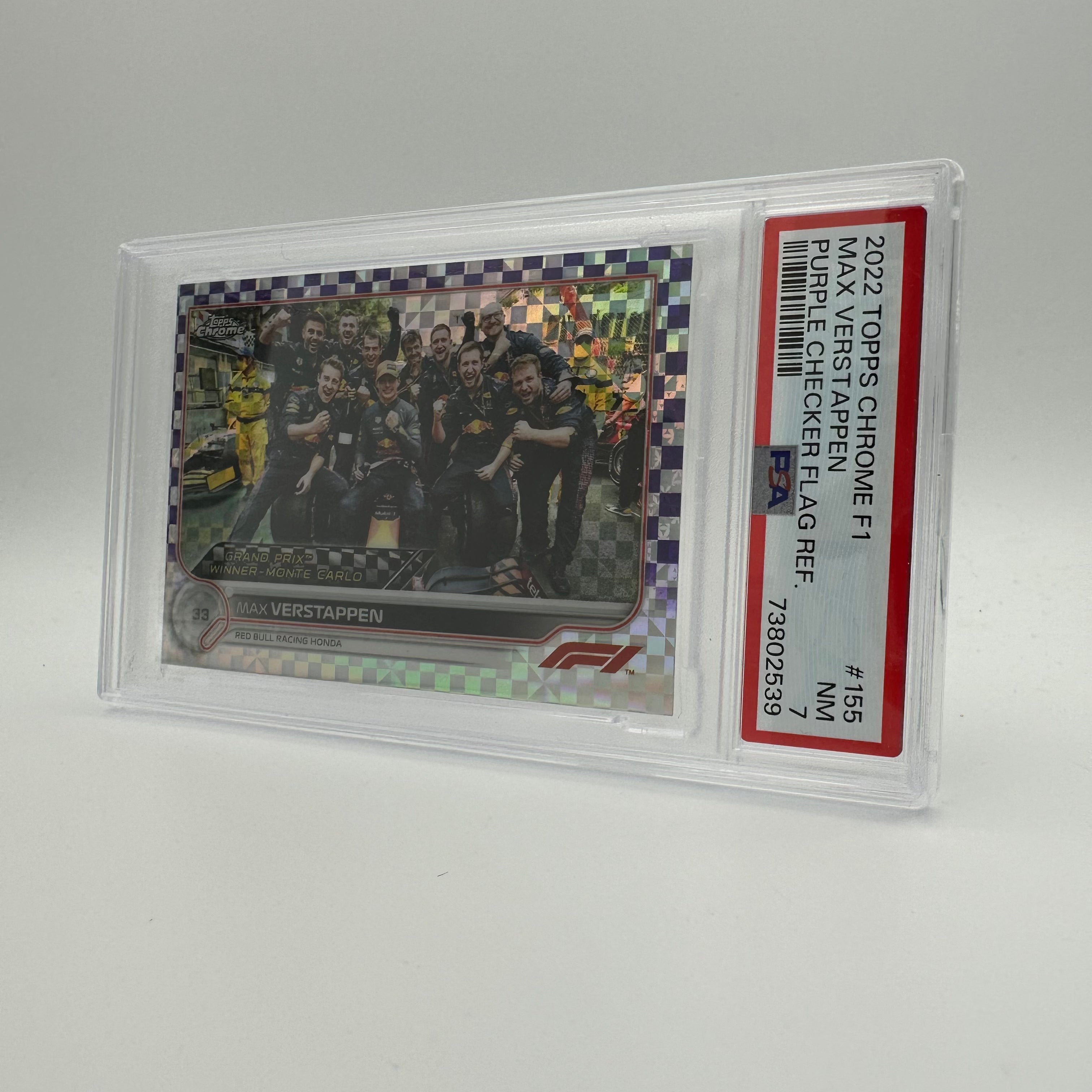 PSA 7 Graded 53/199 Max Verstappen #155 Purple Checker Flag Refractor - Rare F1 Racing Card for Collectors & Fans