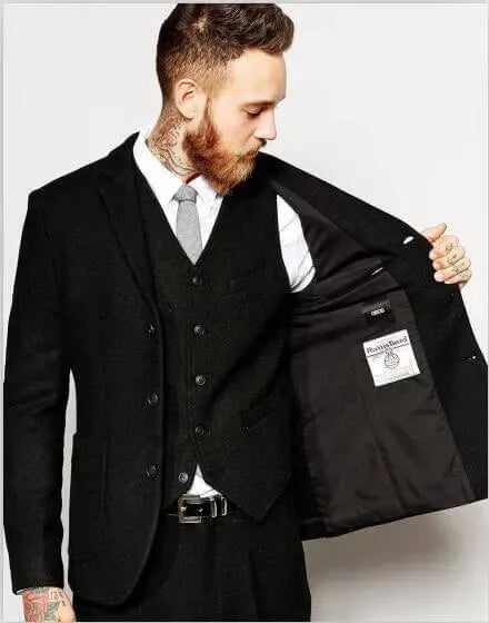 Stylish Three-Piece Tweed Suit for Men - Classic Wool Blazer, Vest & Pants Set - Perfect for Business, Weddings & Formal Occasions
