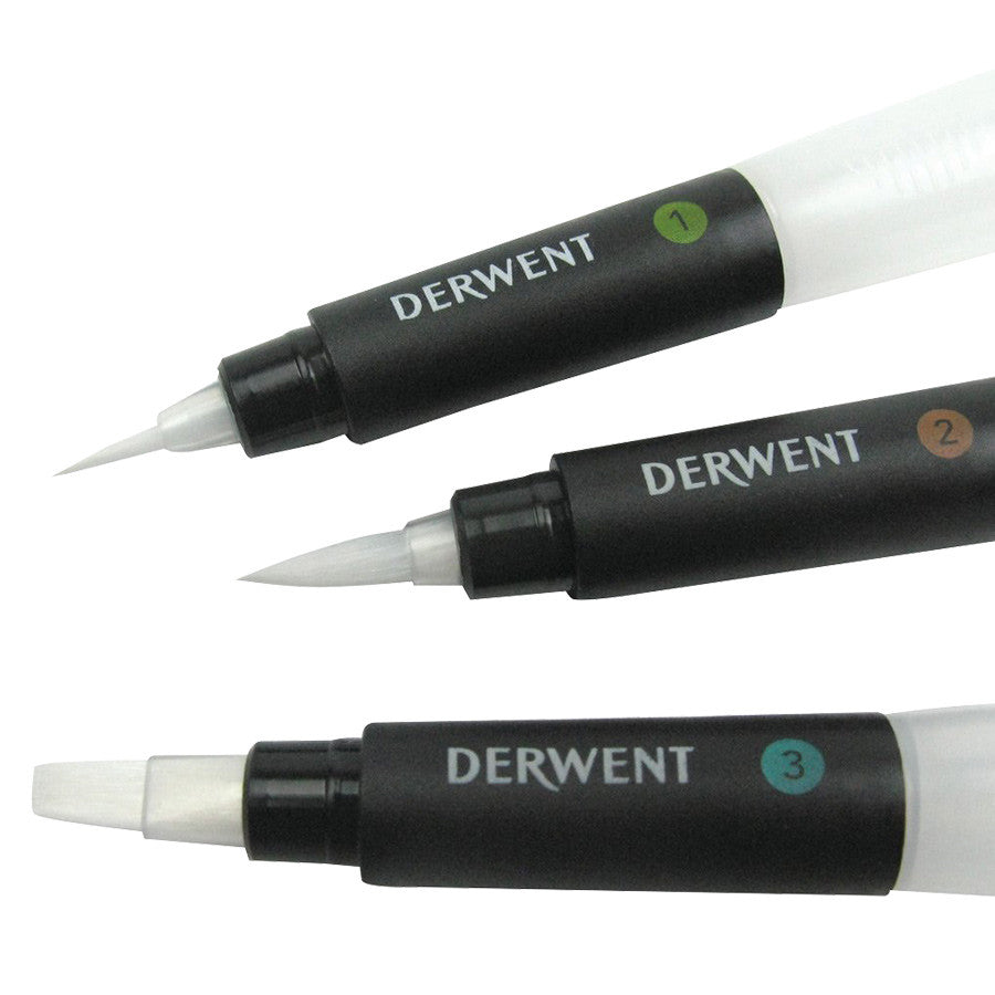 Derwent Waterbrush Set of 3 - Portable Watercolor Paint Brushes for Artists, Perfect for Outdoor Sketching, Travel & Watercolor Painting