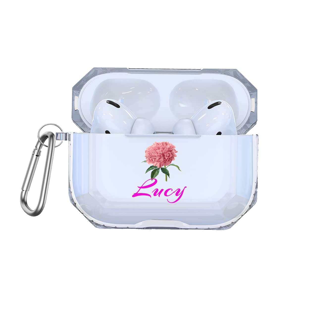 Personalized Pink Peony Flower AirPods Case with Keychain - Custom Name & Initials for AirPods 1/2/3/Pro - Cute Protective Cover for School, Work & Travel Accessories