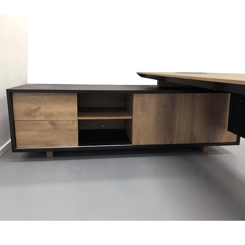 EASTON Executive Desk with Left Return 2.2m to 2.4m - Warm Oak & Black Finish - Modern Office Desk for Home & Business Workspaces