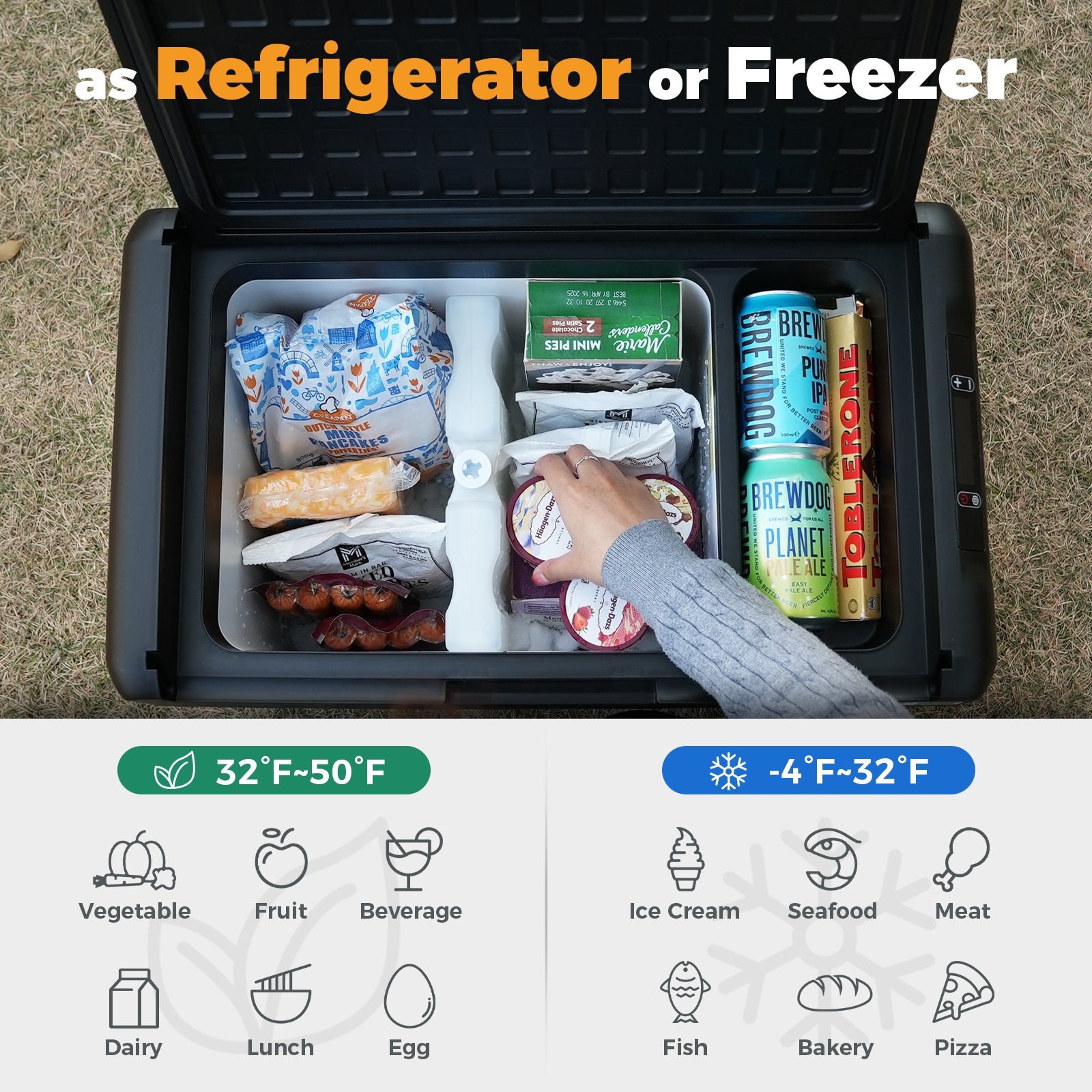 Setpower RF25 12V Portable Electric Cooler Car Fridge Refrigerator 27 Quart (25L) - Perfect for Road Trips, Camping, RV Travel & Outdoor Adventures