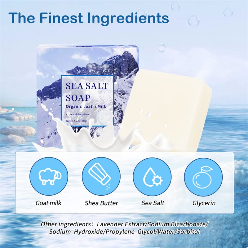 **Organic Goat's Milk & Natural Sea Salt Bar Soap – 3.5 Oz Each (2-Pack, 7 oz) – Deep Cleansing for Acne, Pores & Problem Skin – Gentle Face, Body & Hand Wash for Men & Women – Ideal for Sensitive, Oily & Dry Skin | Perfect for Daily Skincare & Spa Relaxation**