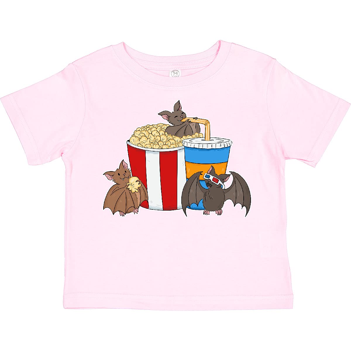 Inktastic Movie Loving Bats with Popcorn and Soda Cute Toddler T-Shirt - Fun Kids Graphic Tee for Movie Nights & Halloween Costumes
