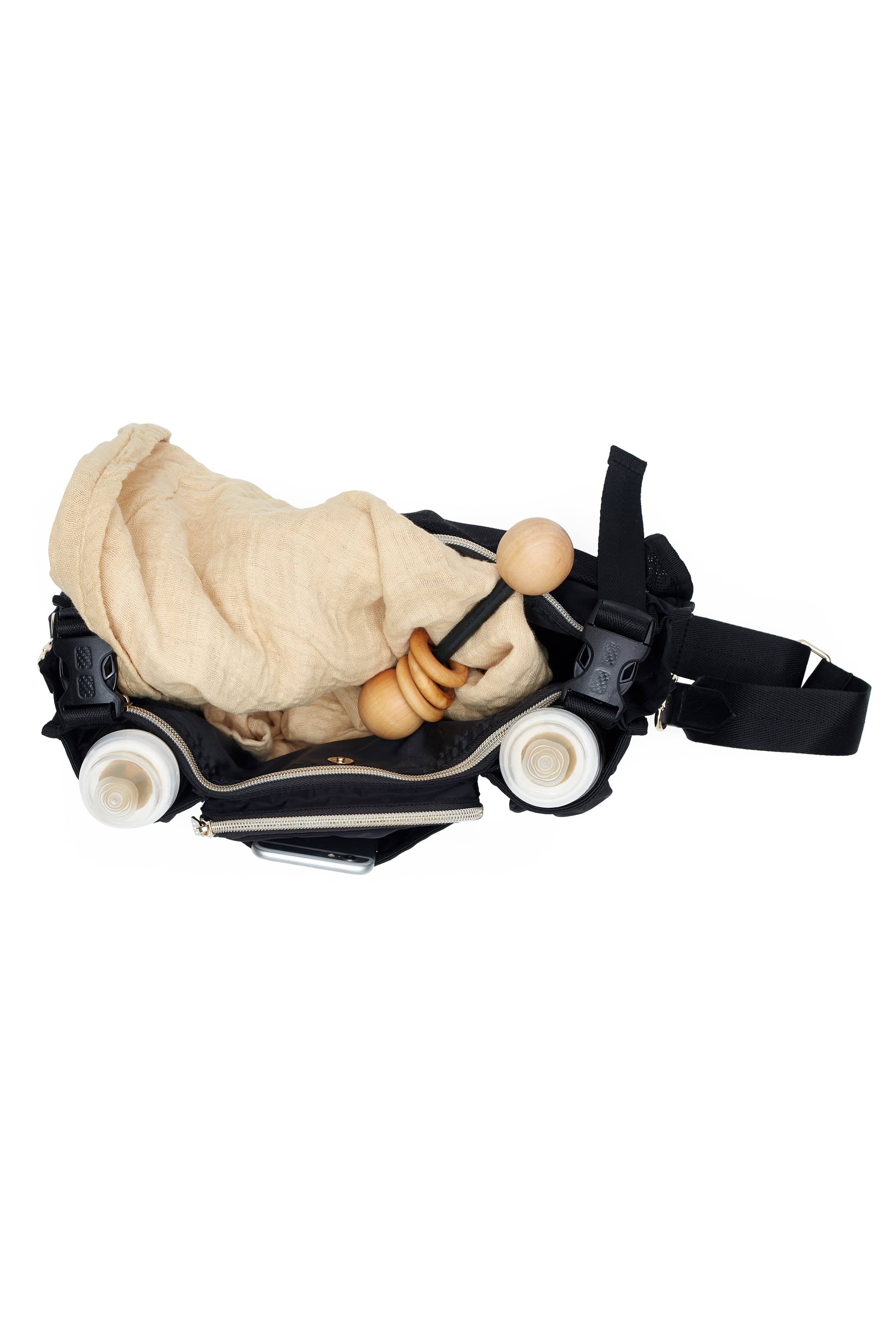 Black Stroller Caddy Organizer - Universal Fit for Baby Strollers, Perfect for Diapers, Bottles & Essentials - Ideal for Shopping, Walks & Travel