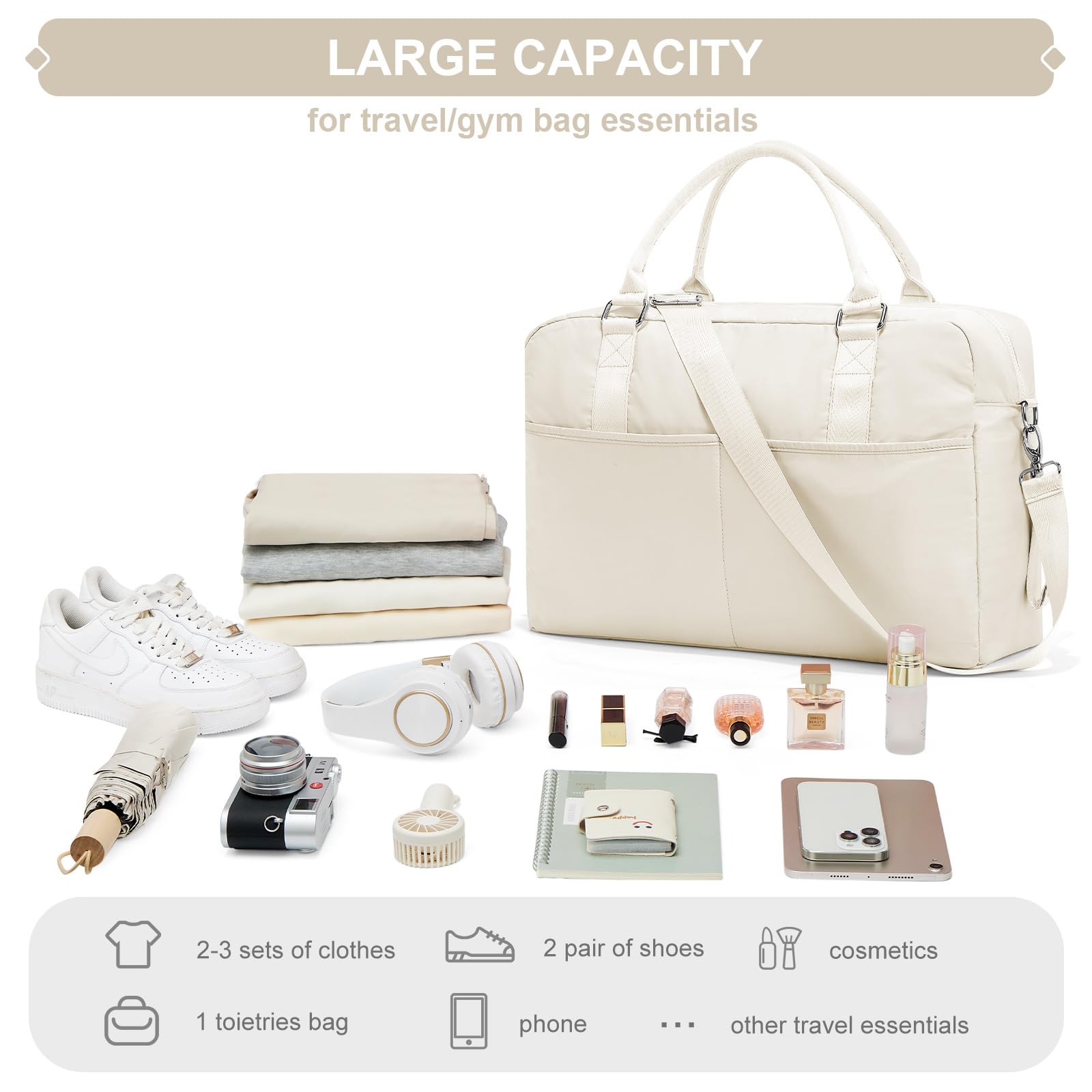 Stylish Weekender Bag for Women - Spacious Travel & Overnight Duffel with Wet Pocket & Trolley Sleeve - Perfect Carry-On Gym Bag for Sports, Workouts & Weekend Getaways