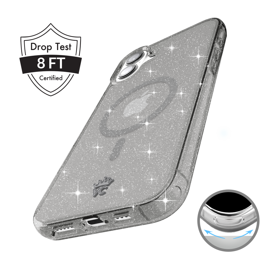 Sparkly Grey Stardust Glitter iPhone Case - Protective Slim Fit Cover for iPhone 13/14/15 Pro Max - Stylish Glittery Phone Case for Women Girls (Perfect for Parties, Night Out & Everyday Use)