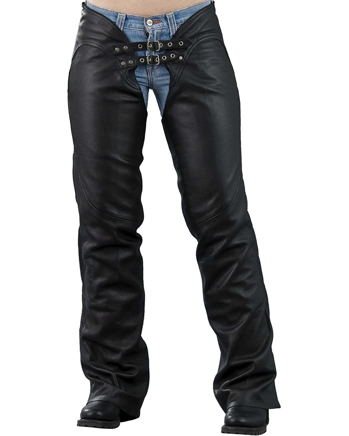 Milwaukee Leather ML1986 Women's Black Leather Motorcycle Chaps - Low Cut, Sure Fit Design for Comfort & Style - Perfect for Riding, Biker Events & Outdoor Adventures