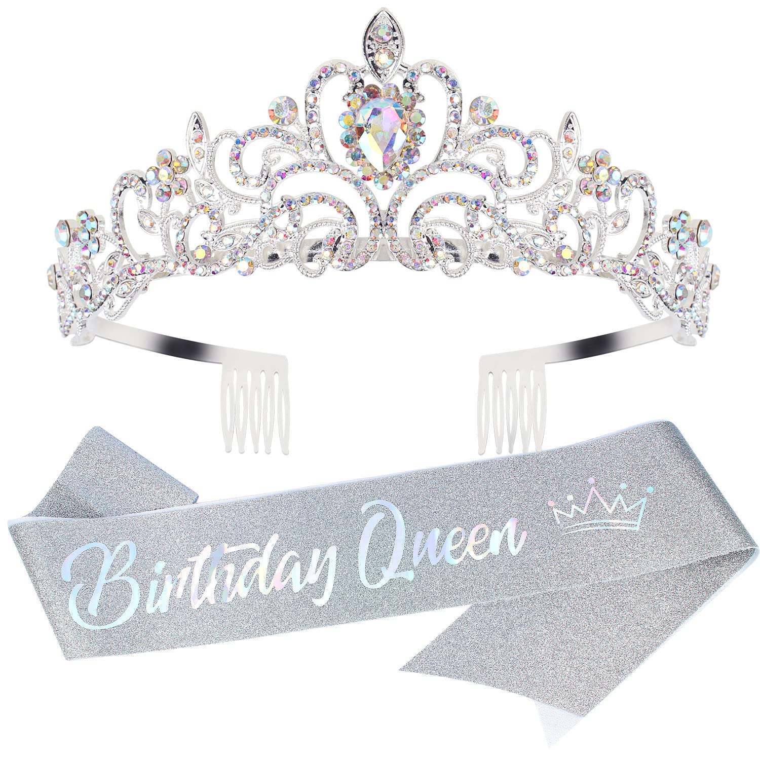 Elegant Happy Birthday Queen Tiara for Women | Sparkling Birthday Crown & Sash Set | Women's Birthday Party Supplies & Decorations | Perfect for Birthday Celebrations, Bachelorette Parties & Special Occasions