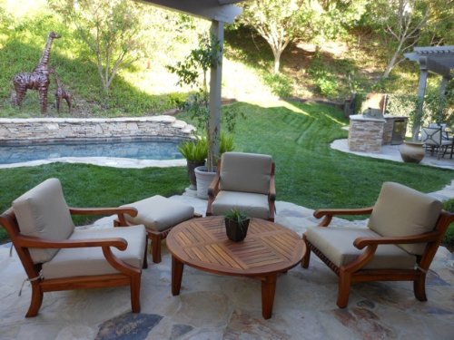 Premium 5-Piece Teak Outdoor Furniture Set - 4 Lounge Chairs & Round Coffee Table - Patio, Garden, Poolside Luxury Seating - Giva Collection #WHSSGV4