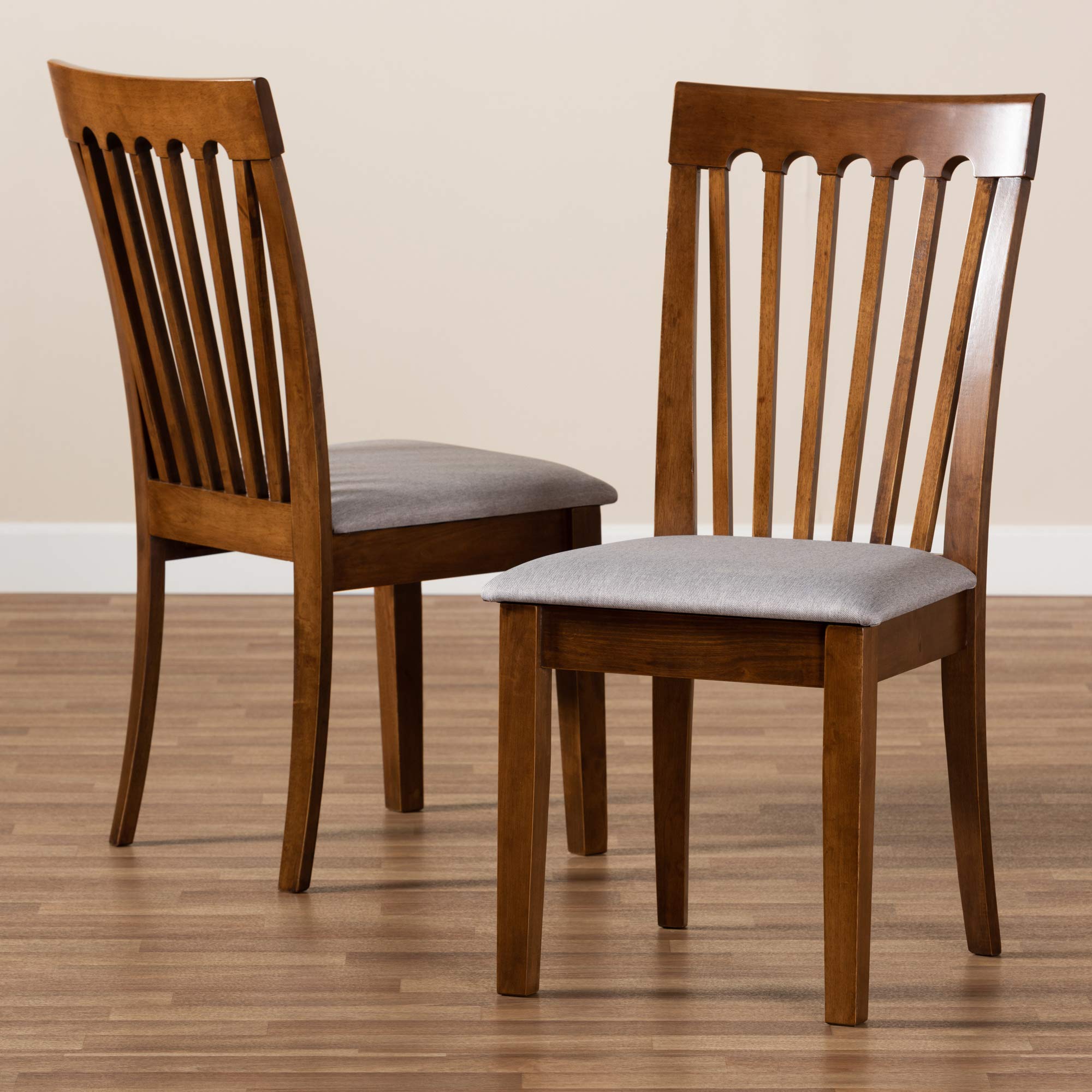 Baxton Studio Minette 2-Piece Dining Chair Set - Grey Fabric Upholstered with Walnut Brown Wood Finish - Modern Kitchen & Dining Room Furniture for Home Decor