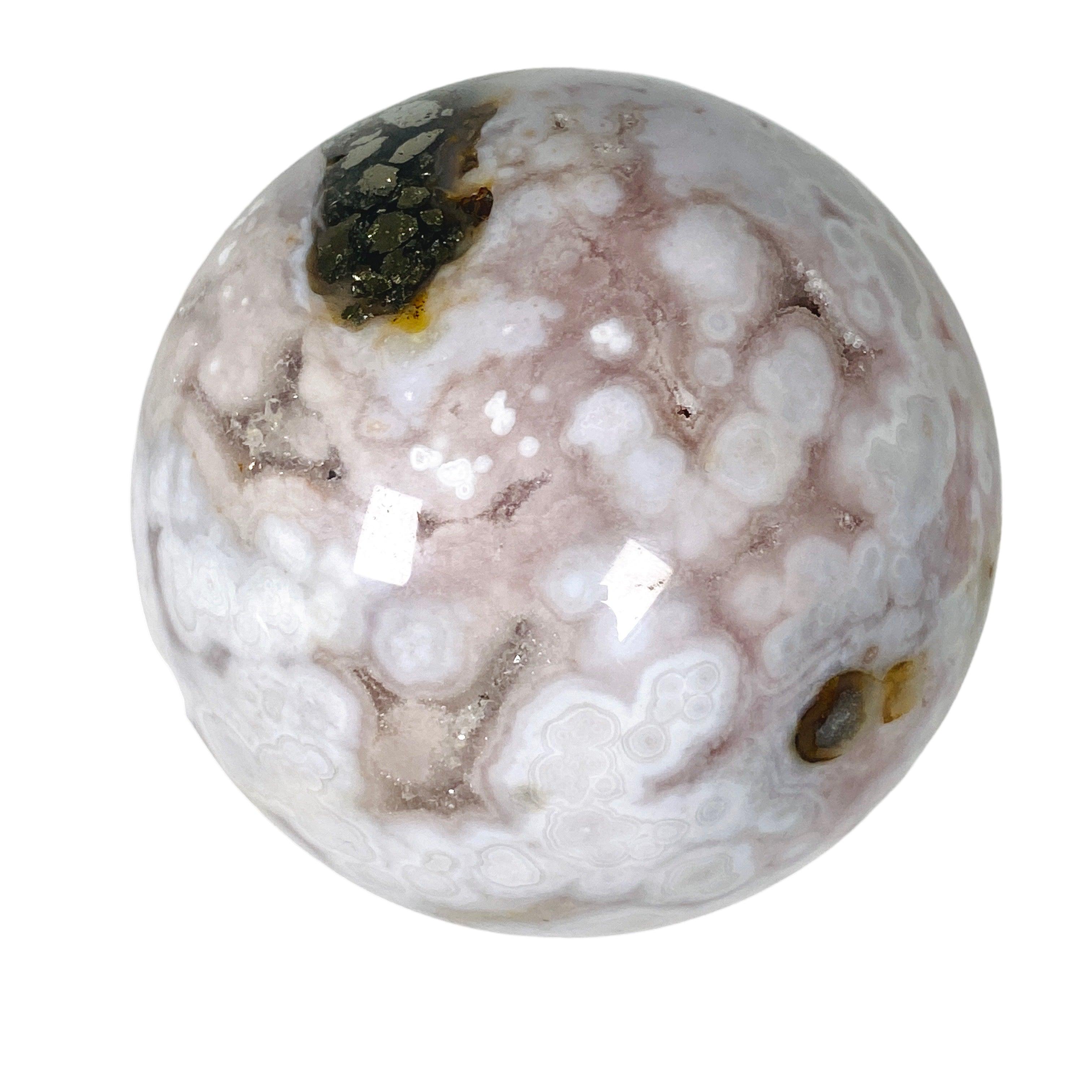 Natural Pink Flower Agate with Pyrite Sphere - Healing Crystal for Meditation, Reiki, and Home Decor - PFAS 03