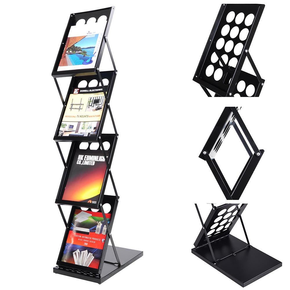 TheLAShop 4-Pocket Folding Literature Rack - Brochure Stand Display Holder for Stores, Offices & Events - Compact & Portable Document Organizer