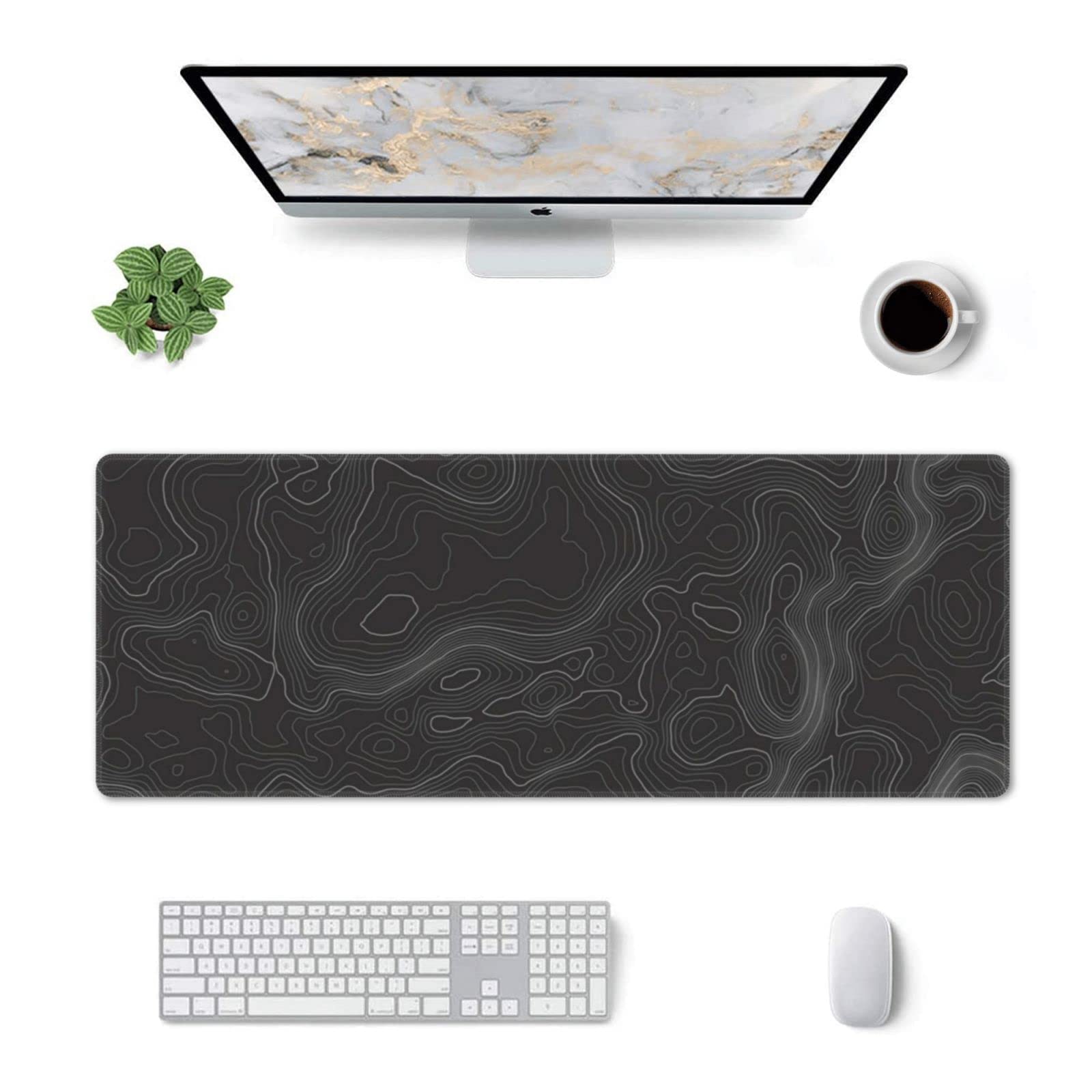 Premium Black & White Topographic Desk Mat - Extra Large 31.5