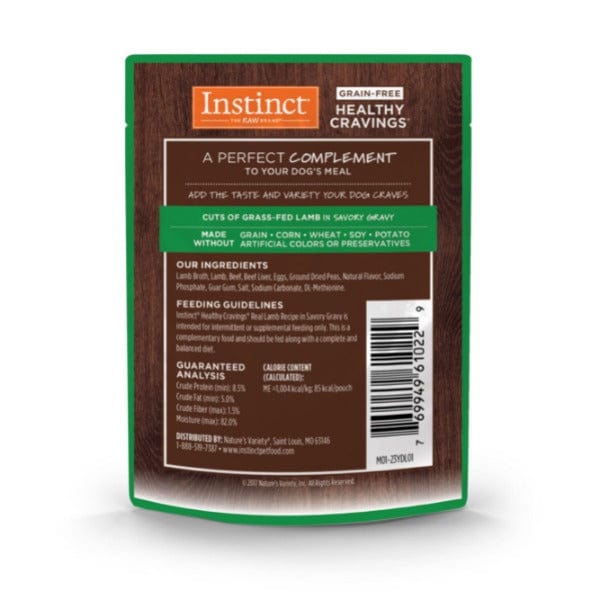 Instinct Healthy Cravings Real Lamb Recipe Grain-Free Wet Dog Food Pouch - High Protein Natural Meal for Adult Dogs - Perfect for Travel, Hiking & On-the-Go Feeding
