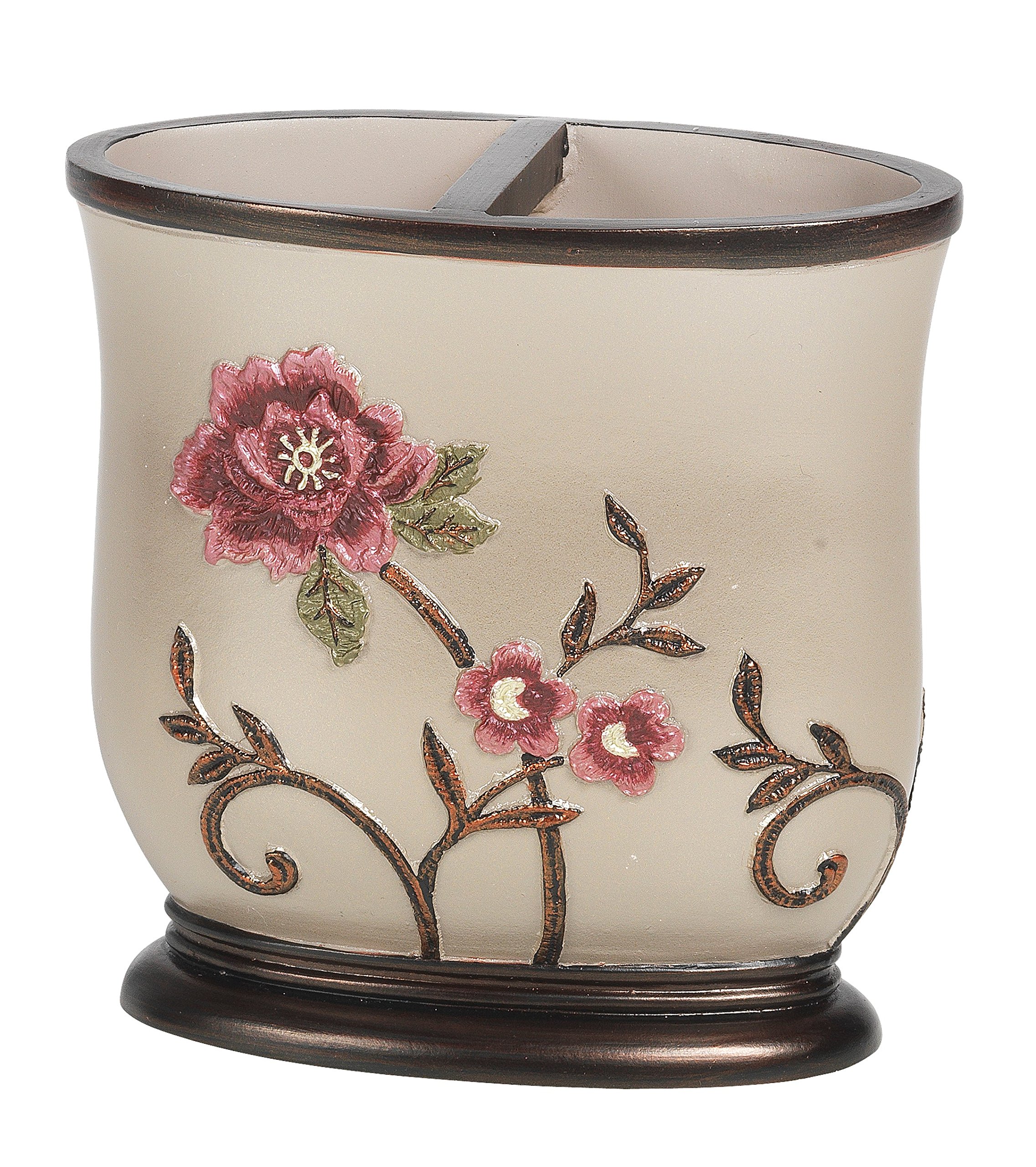 Larrisa Collection Rose Design Brown Bathroom Toothbrush Holder - Stylish and Functional for Bathroom, Vanity, and Countertop Organization