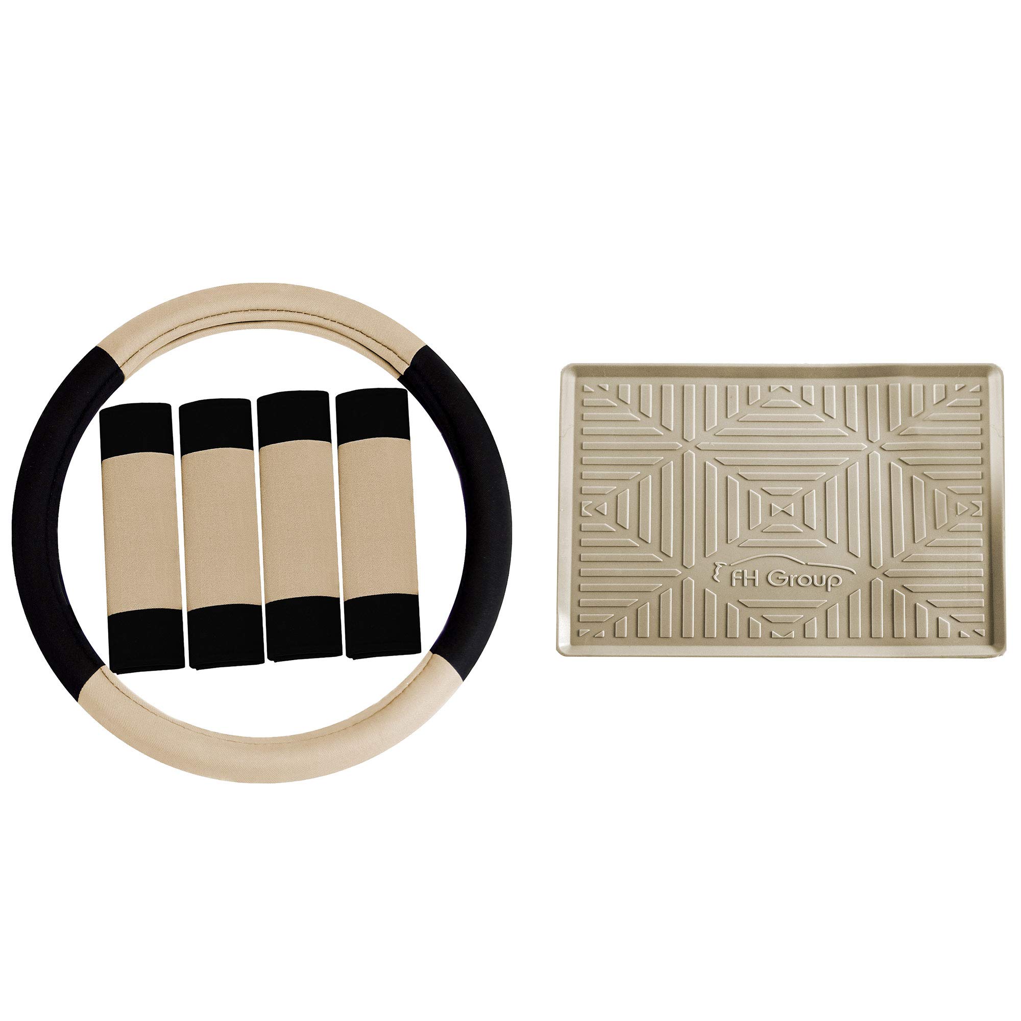 TLH Anti-Slip Steering Wheel Cover & Seat Belt Pads - Beige for Safe Driving