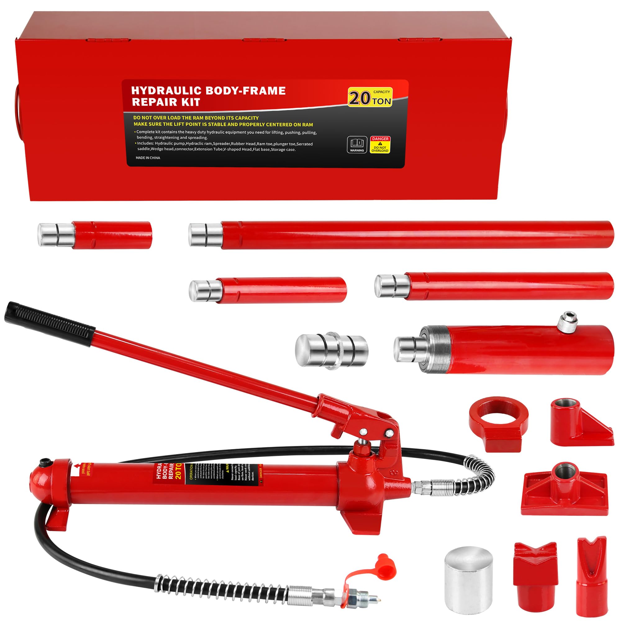 20 Ton Porta Power Hydraulic Kit with Case - Heavy Duty Hydraulic Ram for Auto Repair, Construction, and Industrial Use