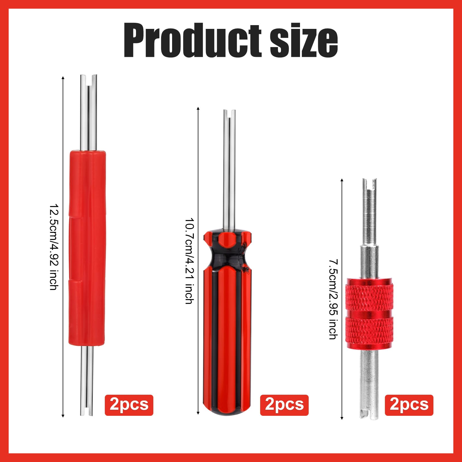 6-Piece Valve Stem Remover Tool Set - Dual & Single Head Tire AC Valve Core Wrench for Schrader A/C Kit Repair, Car Air Conditioner & RV Tire Valve Maintenance (Red) - Perfect for Auto Shops & DIY Tire Inflation