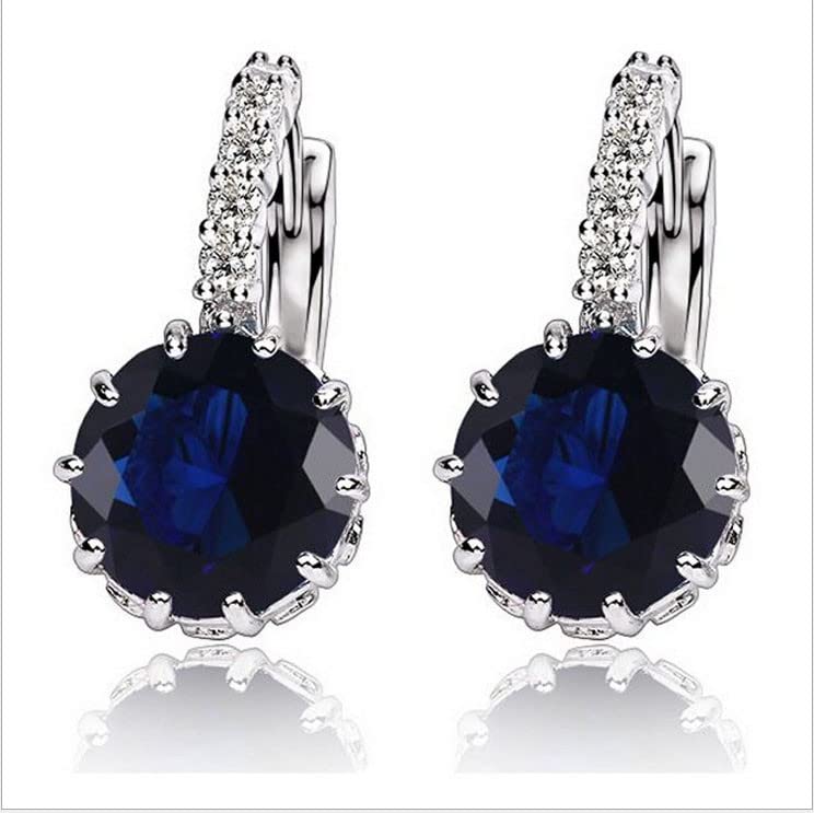 2.5Ct Round Cut Blue Sapphire Simulated Diamond CZ Drop Earrings - White Gold Plated Elegant Jewelry for Women, Perfect for Weddings, Parties & Special Occasions