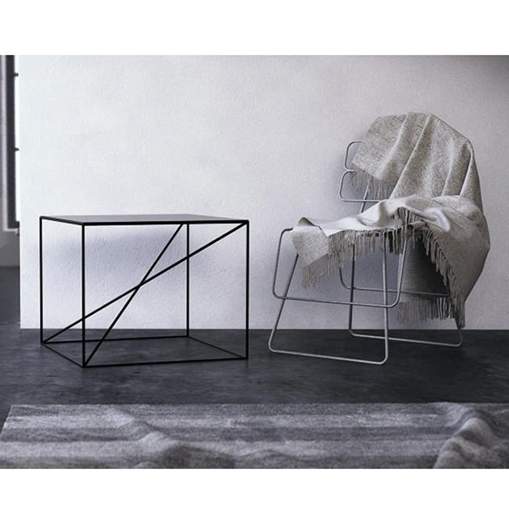 **Industrial Wrought Iron Square Coffee Table - Small Side Table for Living Room, Office, Bedroom, Balcony & Nightstand | Black Finish | Perfect for Sofa, Tea & Shelf Use**
