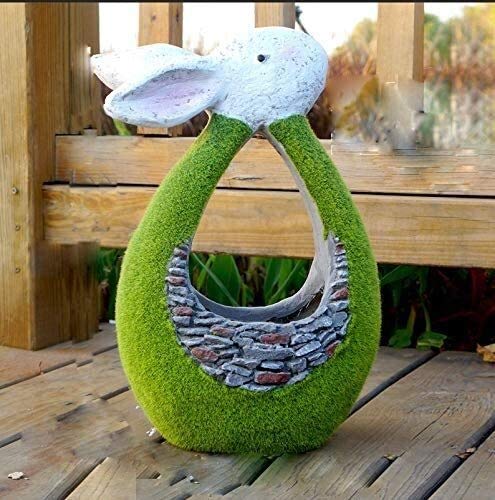 Resin Rabbit Statue - Outdoor Garden Decor, Animal Flower Pot Ornament for Balcony, Patio & Lawn - Handcrafted Potted Crafts for Gardening, Home & Yard Decoration (Perfect for Spring Displays & Fairy Gardens)