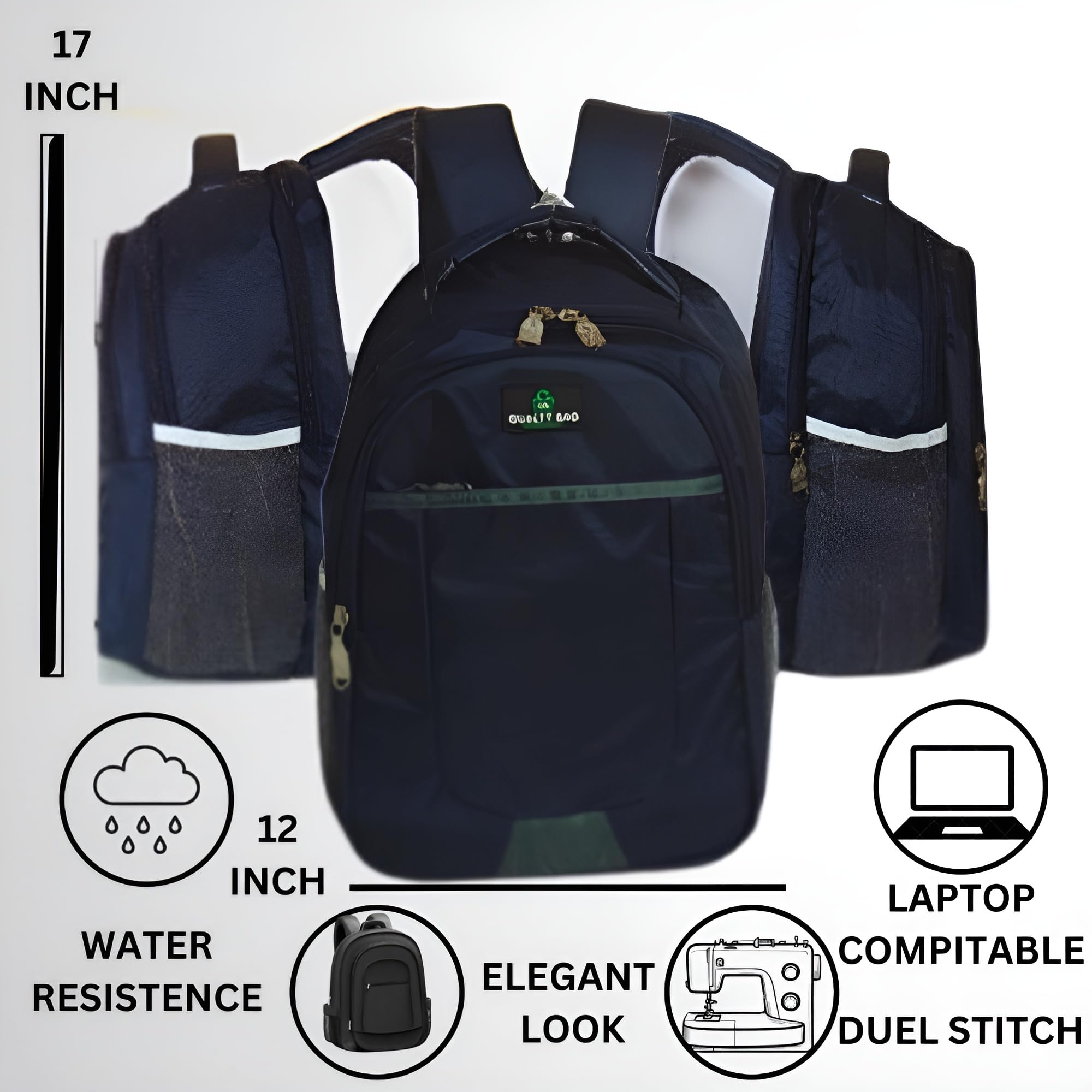 High Quality 30L Navy Blue School Backpack for Boys & Girls - Medium 17 Inch College Bag for Class 2-8 - Durable Laptop Backpack for Men & Women - Perfect for School, Travel & Daily Use