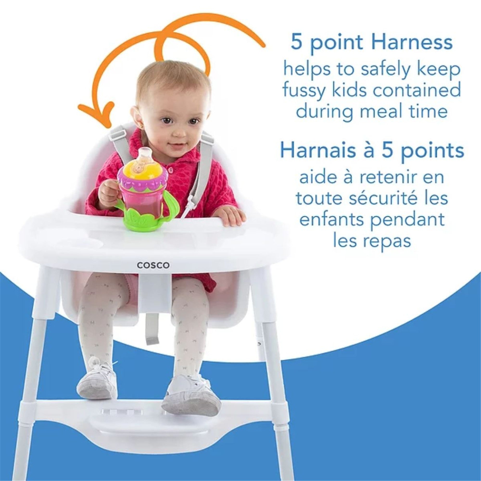 Cosco Canteen Highchair with Adjustable Footrest - White - Perfect for Babies & Toddlers Dining, Feeding, and Playtime at Home or Restaurant