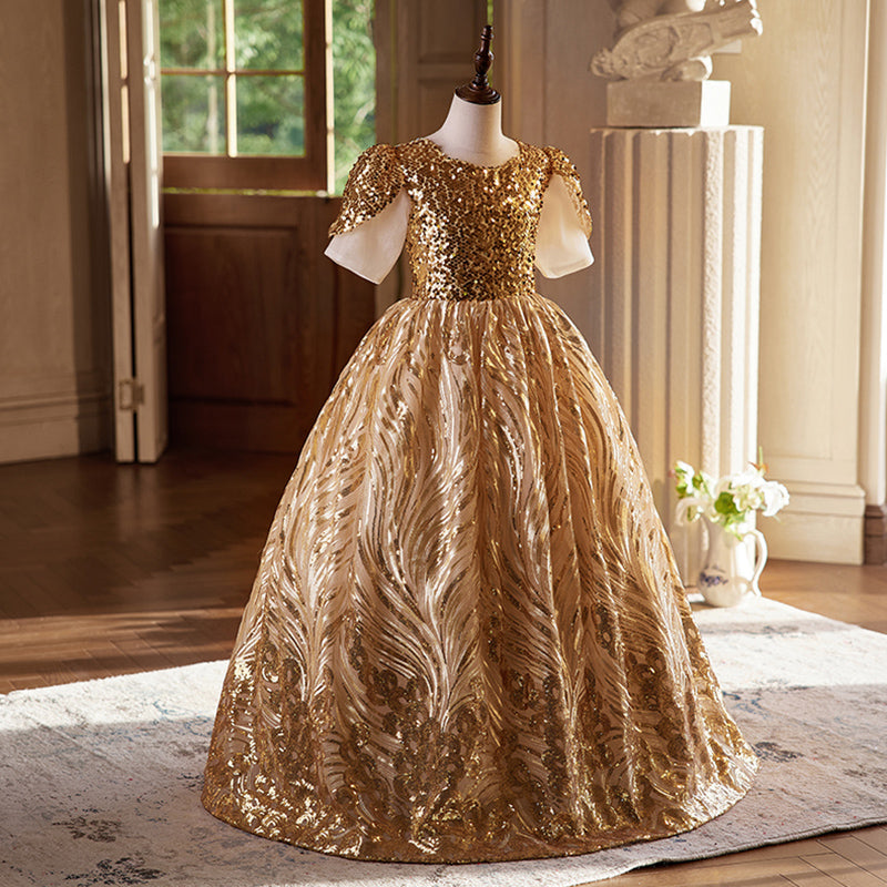 Elegant Gold Sequin Party Dress for Toddler Girls - Pageant, Birthday, Special Occasion Outfit - Perfect for Pageants, Holidays & Photoshoots