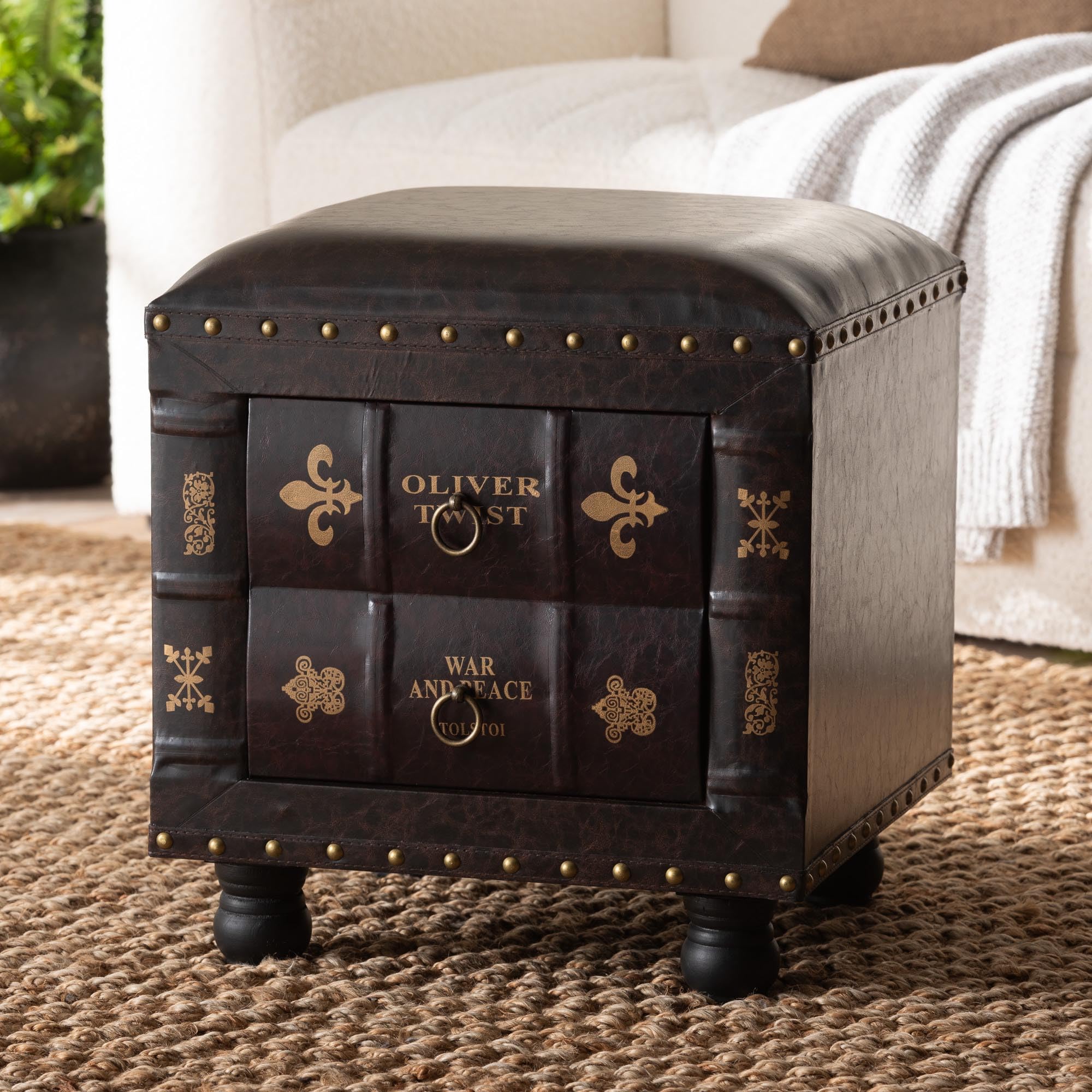Baxton Studio Dark Brown Ottoman - Modern Footrest & Extra Seating for Living Room, Bedroom & Office - One Size Fits All