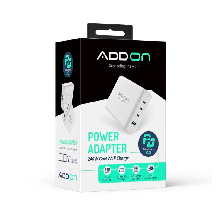 240W GaN 4-Port Wall Adapter - Fast Charging USB-C Power Adapter for Phones, Laptops & Tablets - Perfect for Home, Office & Travel Use