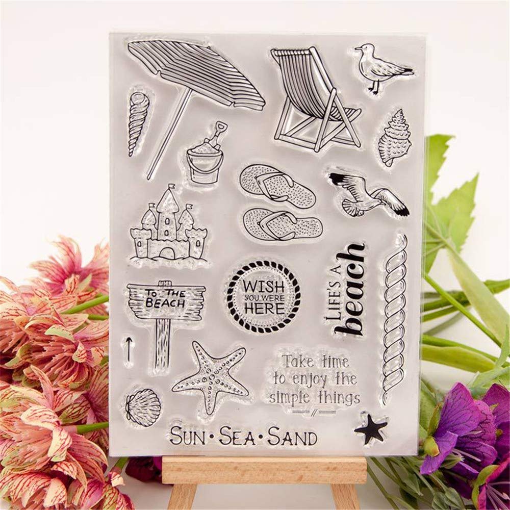 Sea Sand Clear Stamps for Card Making & Scrapbooking - Sun Vacation Beach Rubber Silicone Stamps for Journals, DIY Albums & Paper Crafts - Perfect for Beach-Themed Cards, Travel Journals & Summer Craft Projects
