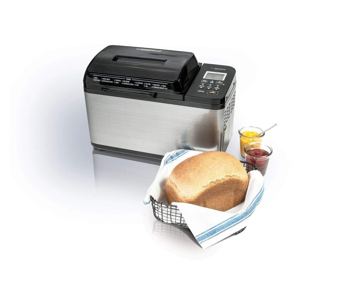 ZOJI BB-PDC20BA 2-Pound Stainless Steel Bread Maker Machine - Automatic Home Bakery Virtuoso Plus for Fresh Bread, Gluten-Free & Artisan Loaves - Perfect for Breakfast, Sandwiches & Family Dinners