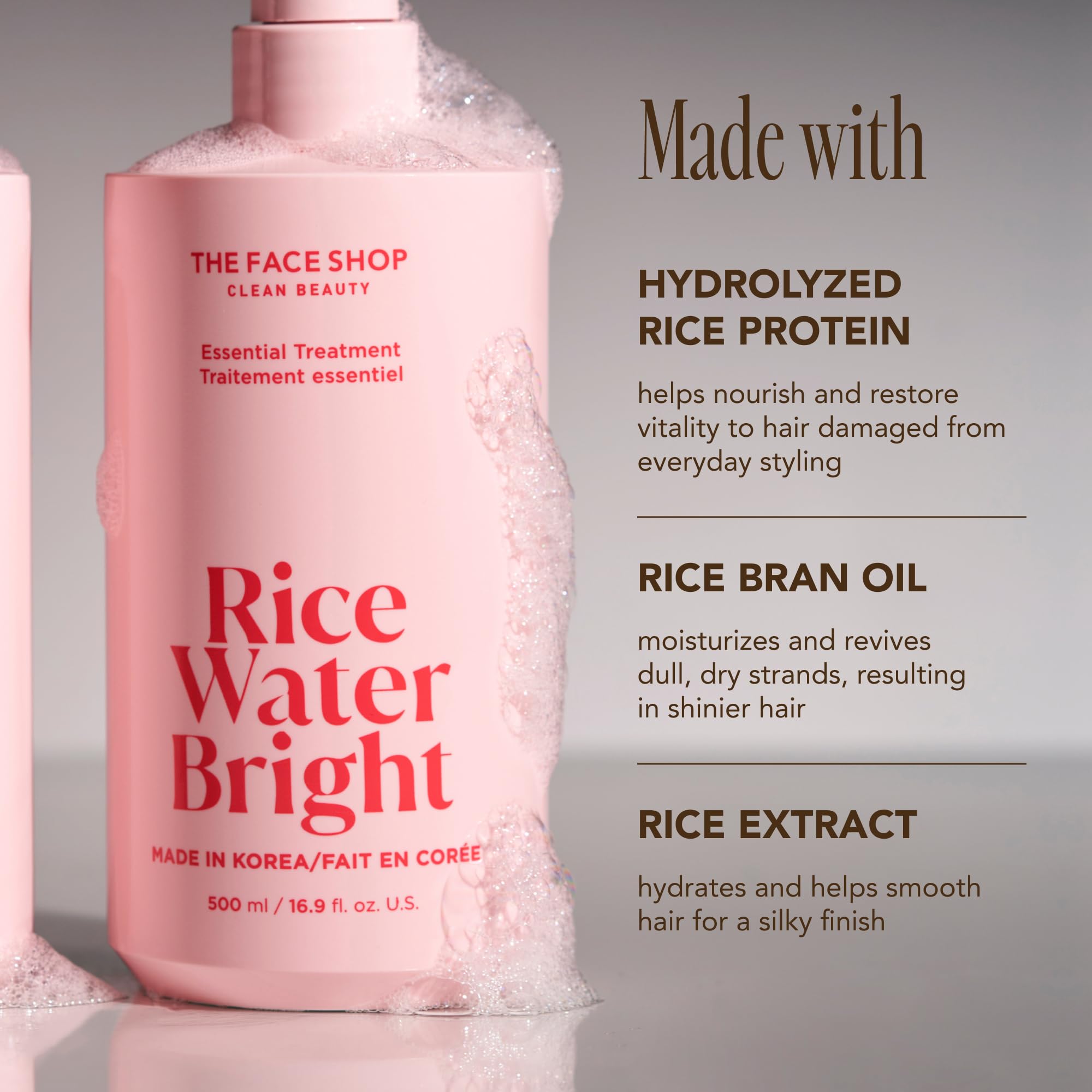 The Face Shop Rice Water Bright Essential Treatment - Korean Rice Protein & Shea Butter Hair Conditioner for Dryness, Anti-Hair Loss, Breakage & Split Ends Control | Sulfate-Free | Perfect for Damaged, Frizzy Hair & Daily Nourishment