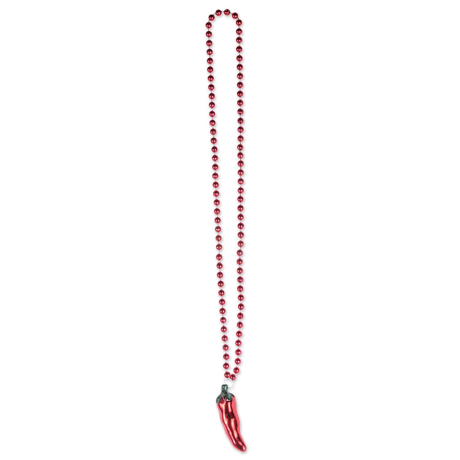 12 Pack Beistle Fiesta Bead Necklaces with Chili Pepper Medallion - Colorful Party Accessories for Mardi Gras, Cinco de Mayo & Themed Celebrations