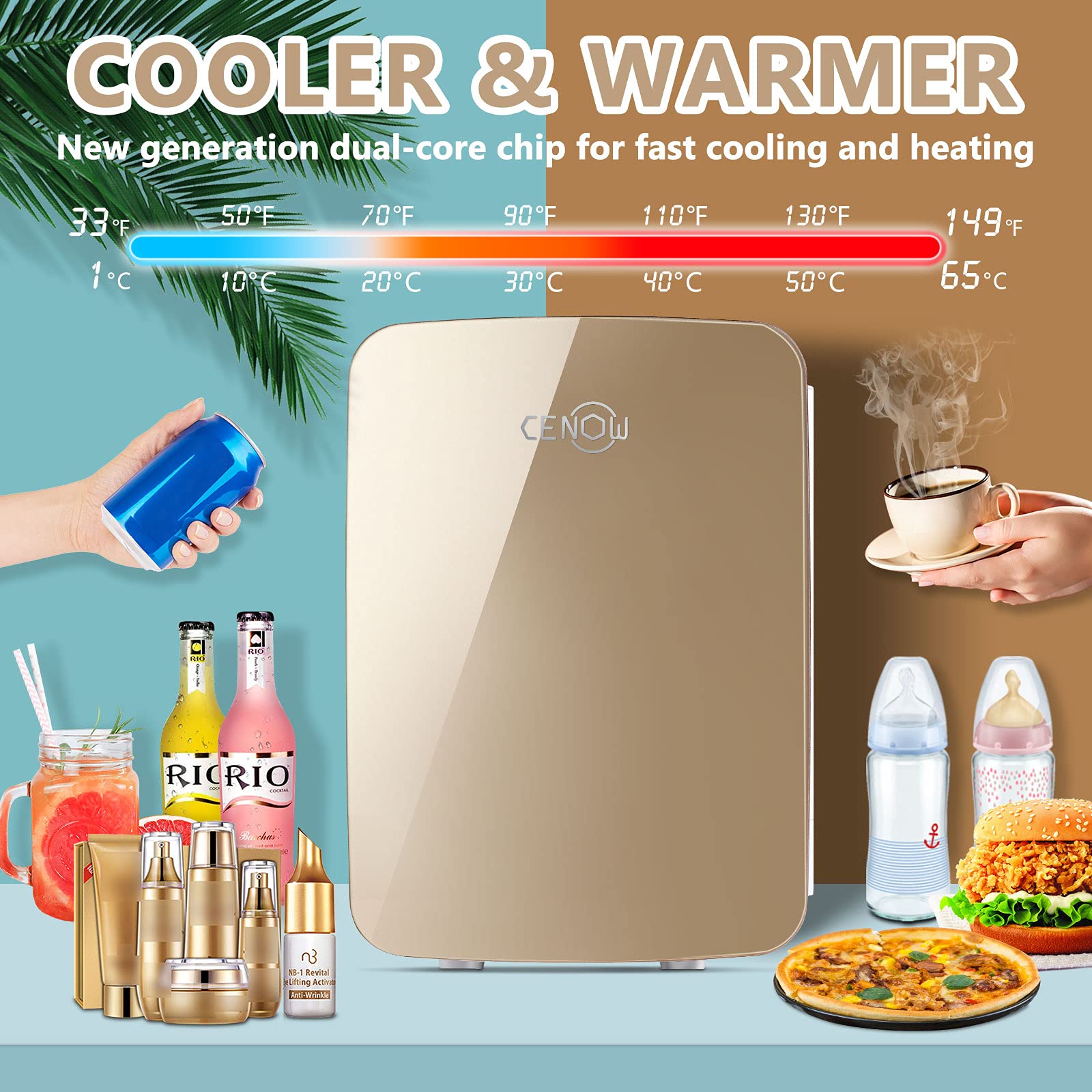 10L/12 Can Mini Fridge for Bedroom - Portable Skincare Refrigerator with Rapid Cooling for Cosmetics, Breast Milk, Food & Drinks - AC/DC Power for Home, Office, Dorm & Car Use - Perfect for Skincare Storage & Small Beverage Cooling
