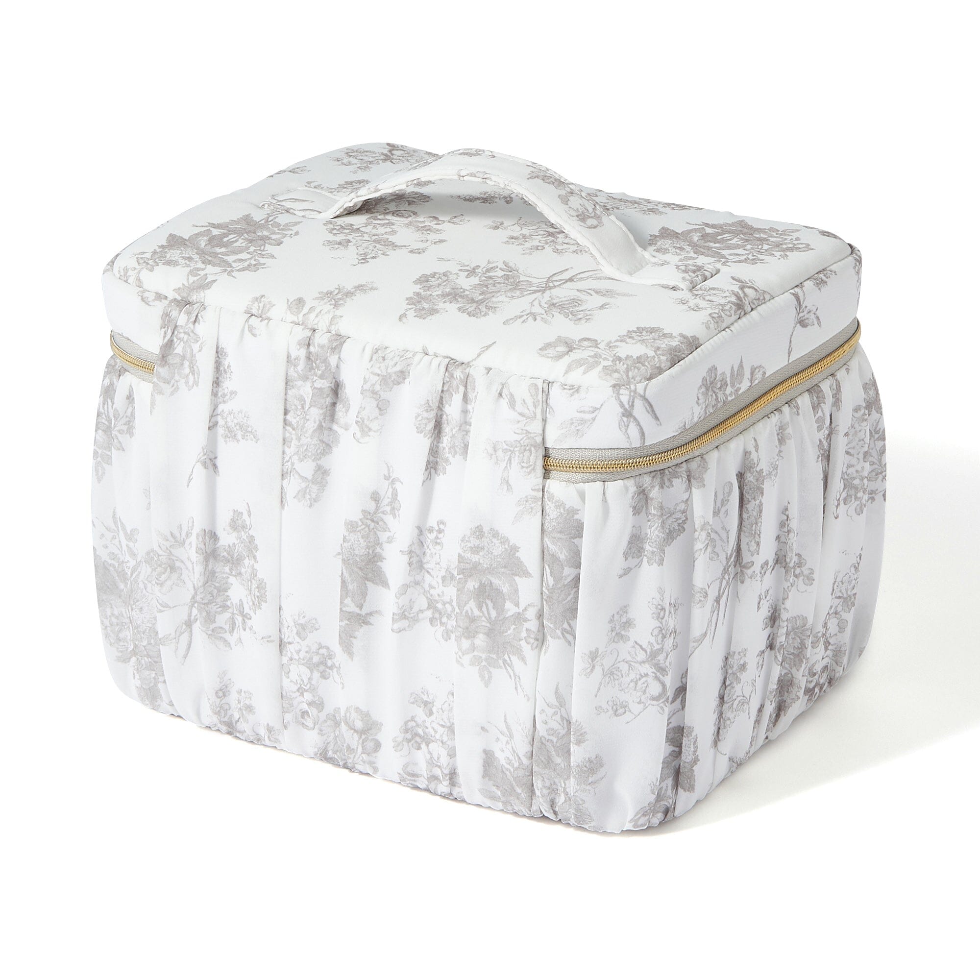 Classic Flower Vanity Pouch Large Beige - Elegant Cosmetic Bag for Women, Travel Makeup Organizer, Perfect for Daily Use & Gift Giving