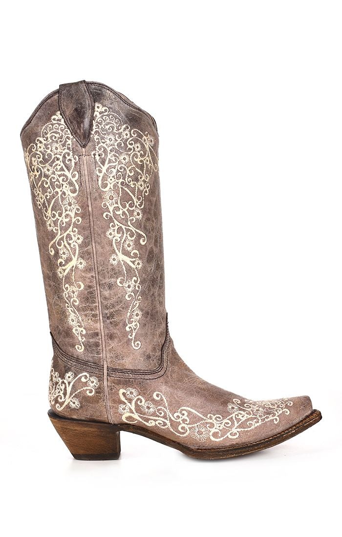 A1094 Women's Brown Western Cowgirl Leather Snip Boots – Stylish & Comfortable for Rodeo, Country Dancing & Everyday Wear