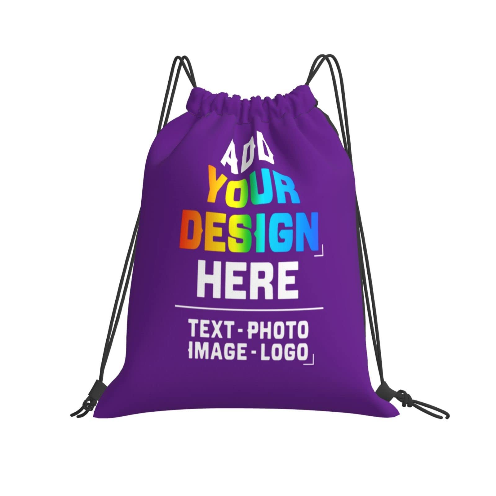 Custom Personalized Drawstring Backpack with Image/Text - Sports Gym Bag for Women, Men & Kids - Large Size (14