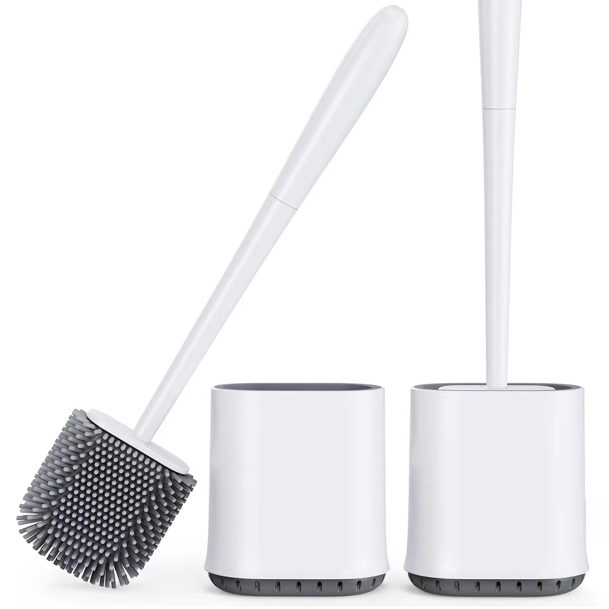 Premium Silicone Toilet Brush with Quick-Dry Holder - Hygienic Deep Cleaning Bristles & Bathroom Storage Container - White - Ideal for Modern Bathrooms, Small Spaces & Easy Maintenance