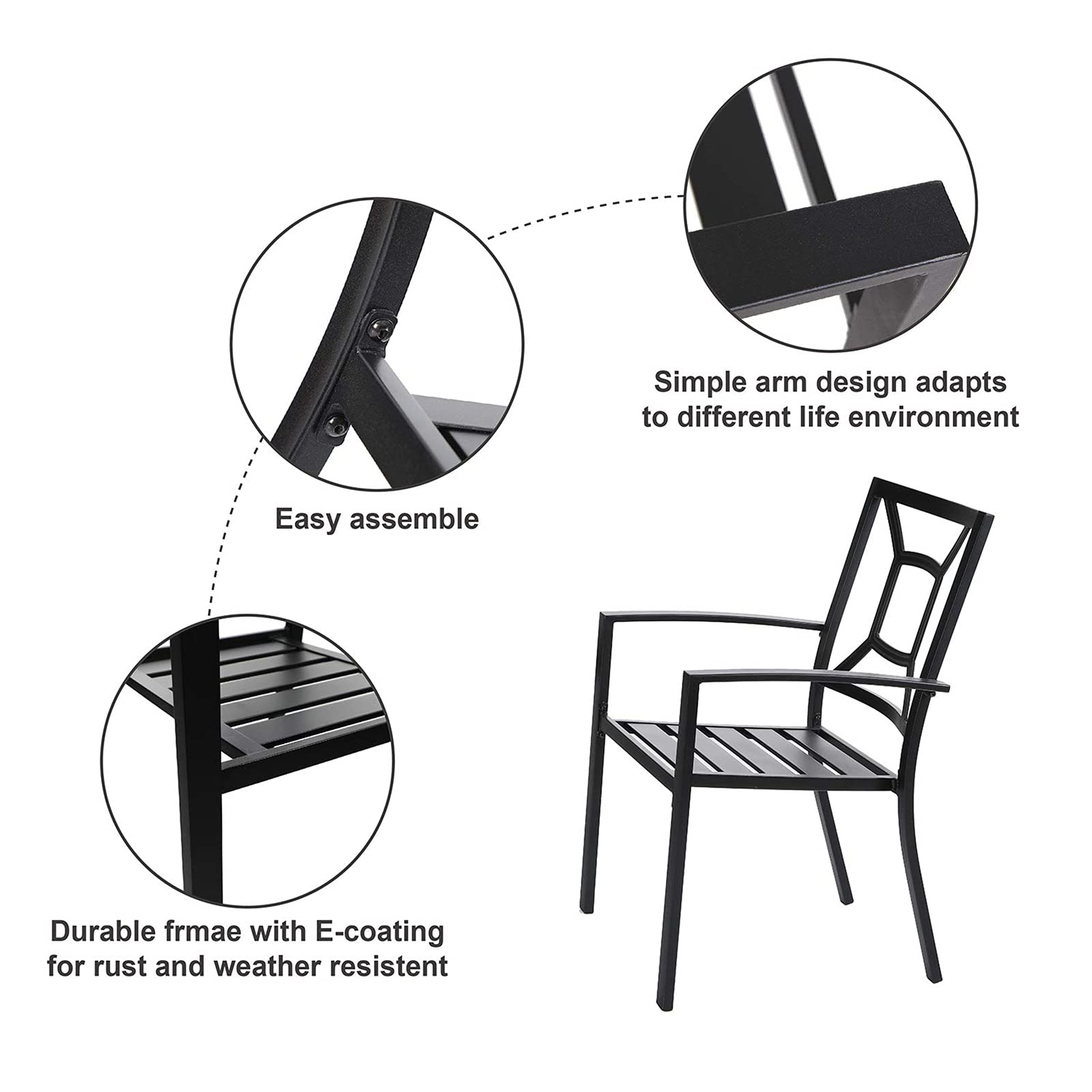 PHI VILLA 3-Piece Outdoor Patio Dining Set - Metal Bistro Chairs with Umbrella Table, 1.57
