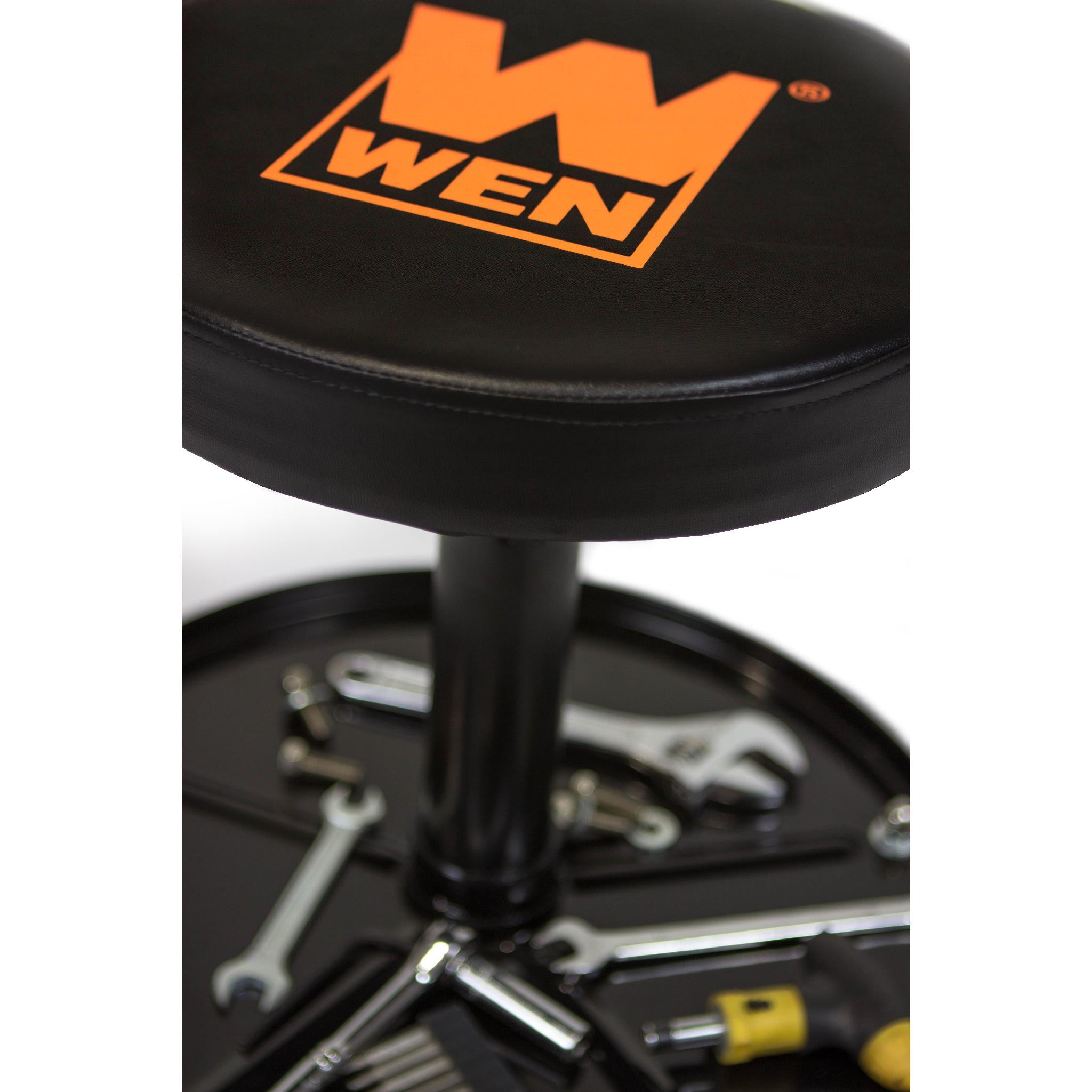 WEN 73012T 300 lb Capacity Pneumatic Rolling Mechanic Stool - Adjustable Shop Stool for Garage, Workshop & Auto Repair | Heavy Duty Swivel Seat with Wheels