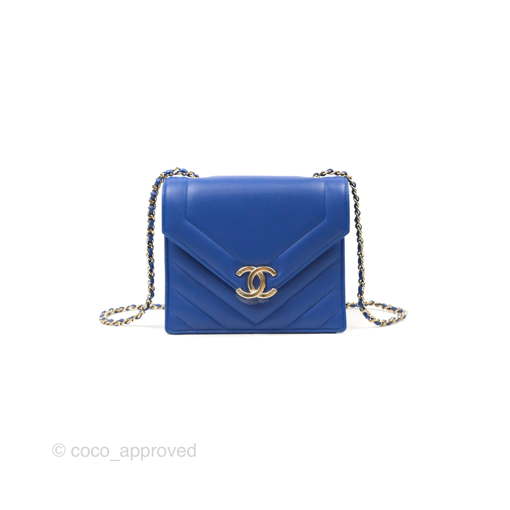 Chanel Chevron Square Envelope Flap Bag Royal Blue 19C - Luxury Designer Handbag for Women, Perfect for Evening Parties, Date Nights & Special Occasions