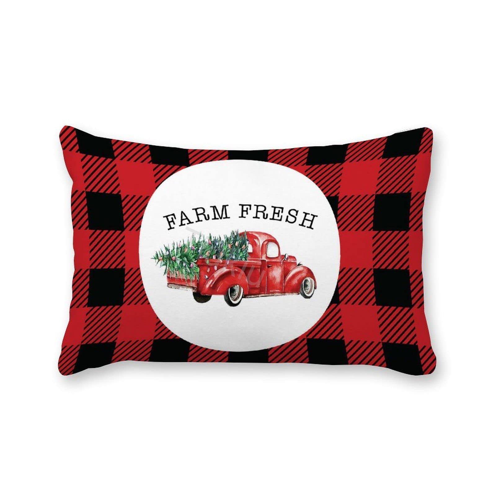 2 Pack Canvas Christmas Truck Buffalo Plaid Lumbar Pillow Covers - 20x30 Inch Decorative Throw Pillow Cases for Couch, Sofa, Bed & Living Room - Perfect for Holiday Home Decor & Seasonal Accents