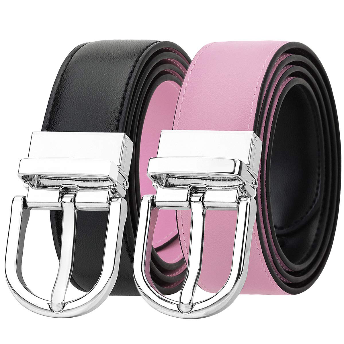 Falari Reversible Genuine Leather Belt for Women & Kids - 2 Colors in 1 Belt with Single Prong Buckle - Perfect for Casual, Office & Everyday Wear