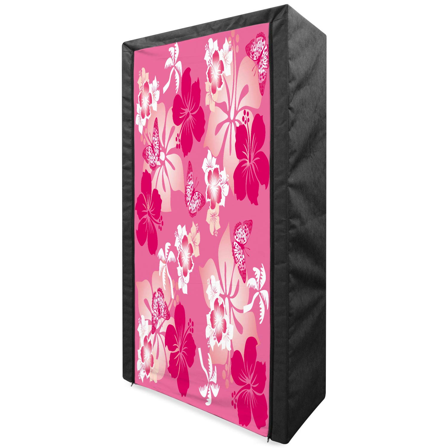 Ambesonne Portable Fabric Wardrobe with Abstract Hibiscus & Butterfly Design - 33.5